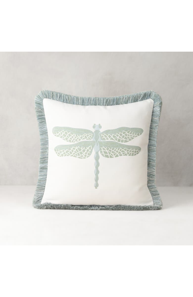 Elaine Smith Dragonfly Jacquard Indoor & Outdoor Woven Fringed Accent Pillow, Alternate, color, Surf