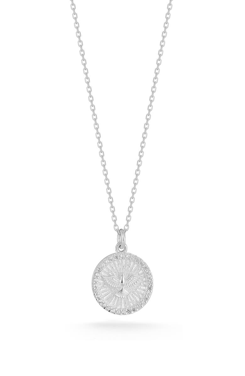 CHLOE AND MADISON CZ Coin Pendant Necklace, Main, color, Silver