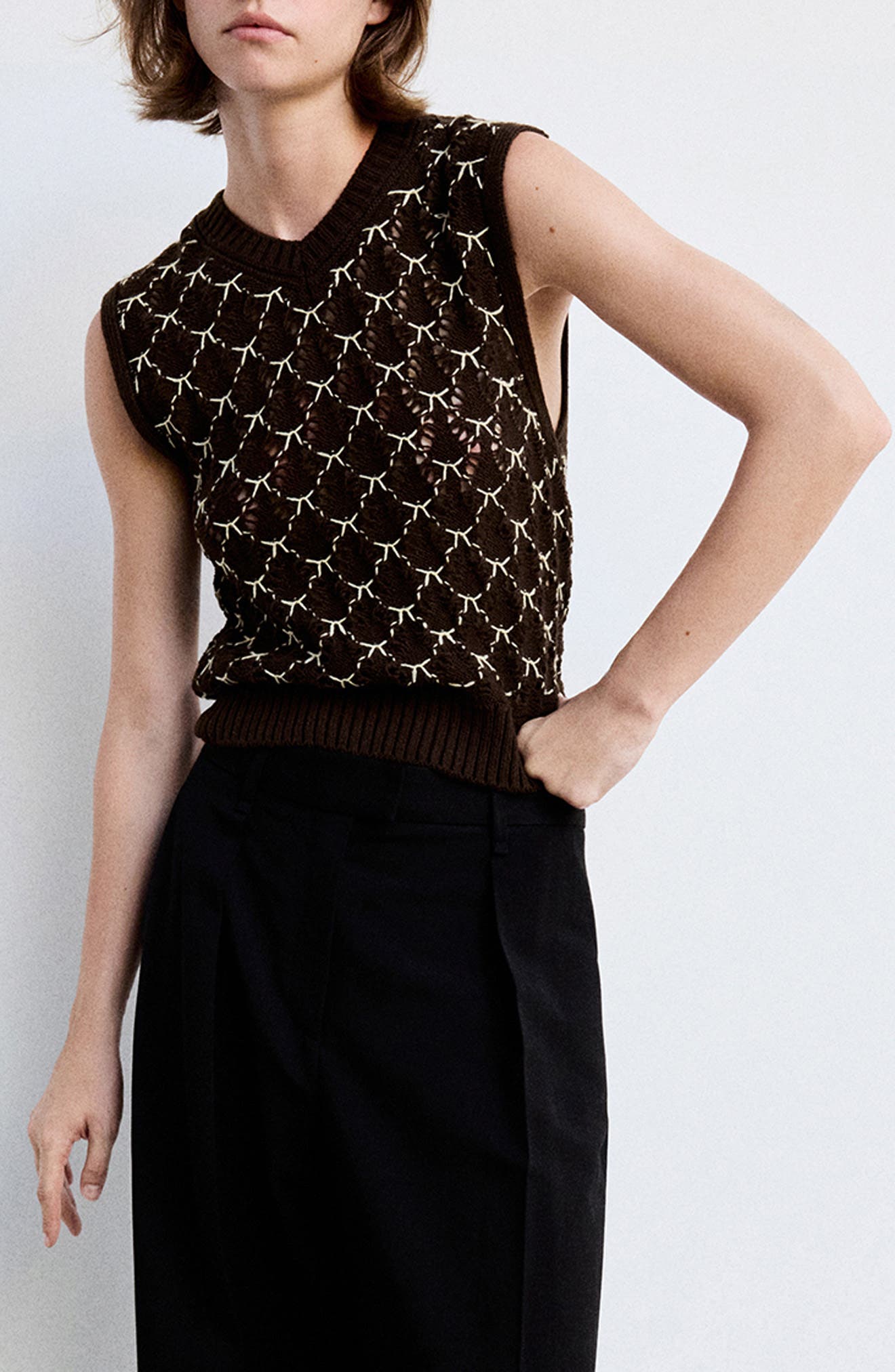 MANGO Contrast Crochet Sweater Vest (Women) | Nordstrom