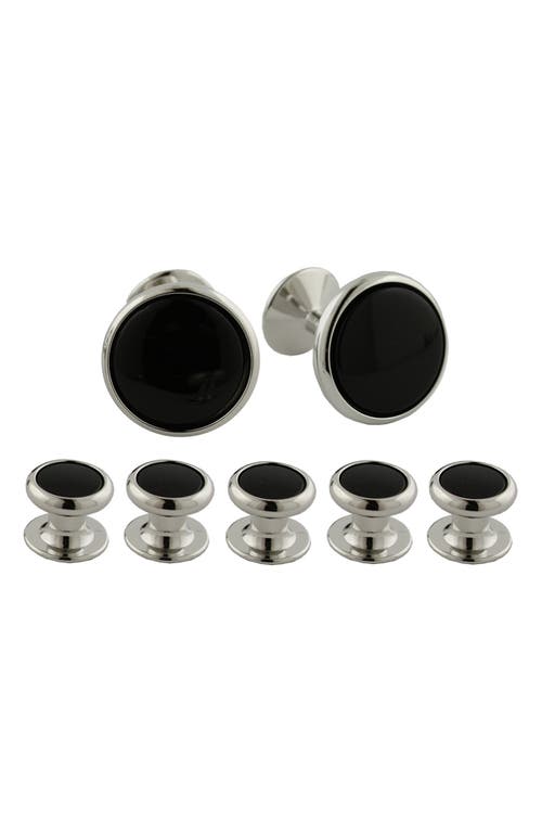 David Donahue Brass & Onyx Shirt Studs & Cuff Links Set Gift Box In Silver