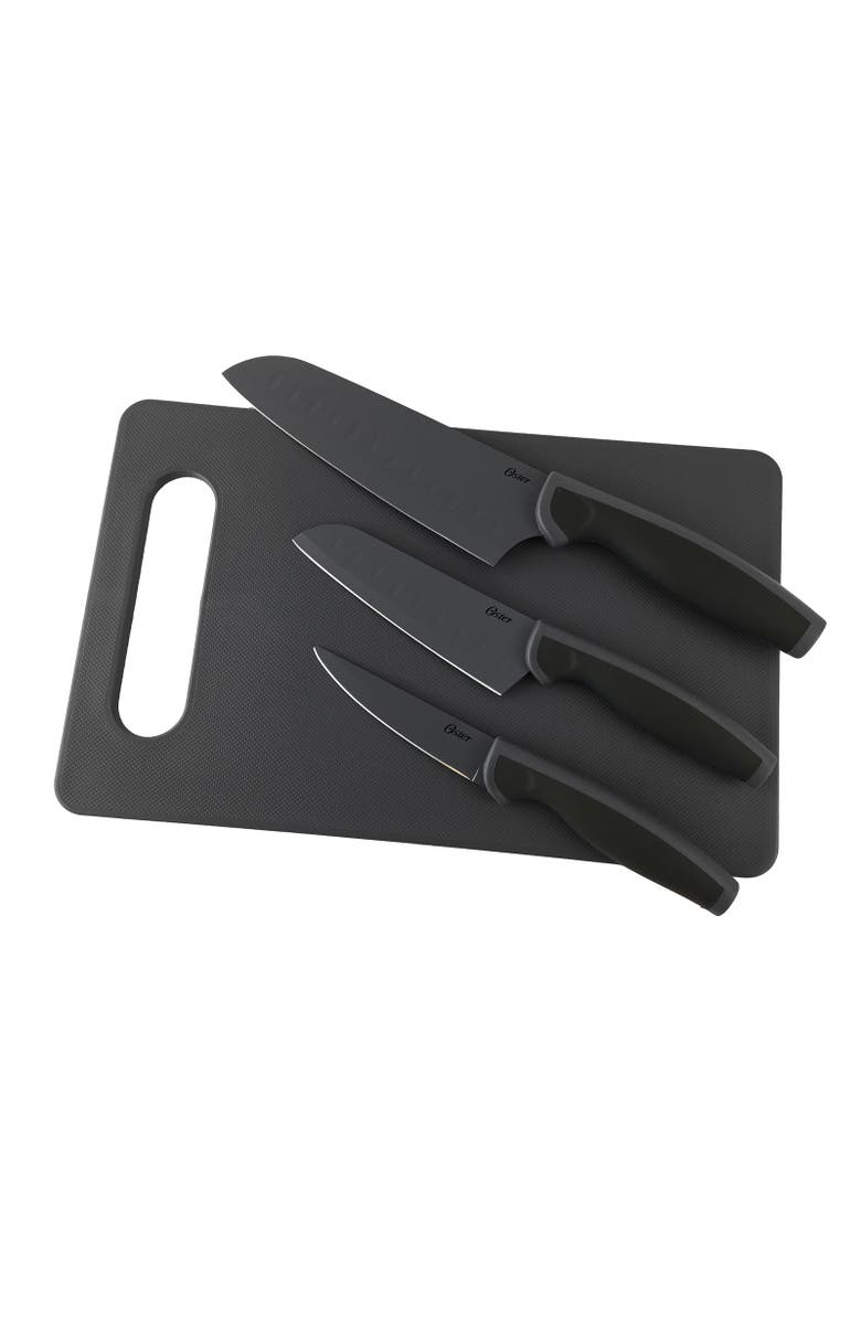 OSTER Slice Craft 4 Piece Cutlery Knife Set with Cutting Board, Main, color, Black