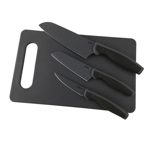 Oster Slice Craft 4 Piece Cutlery Knife Set With Cutting Board In Black