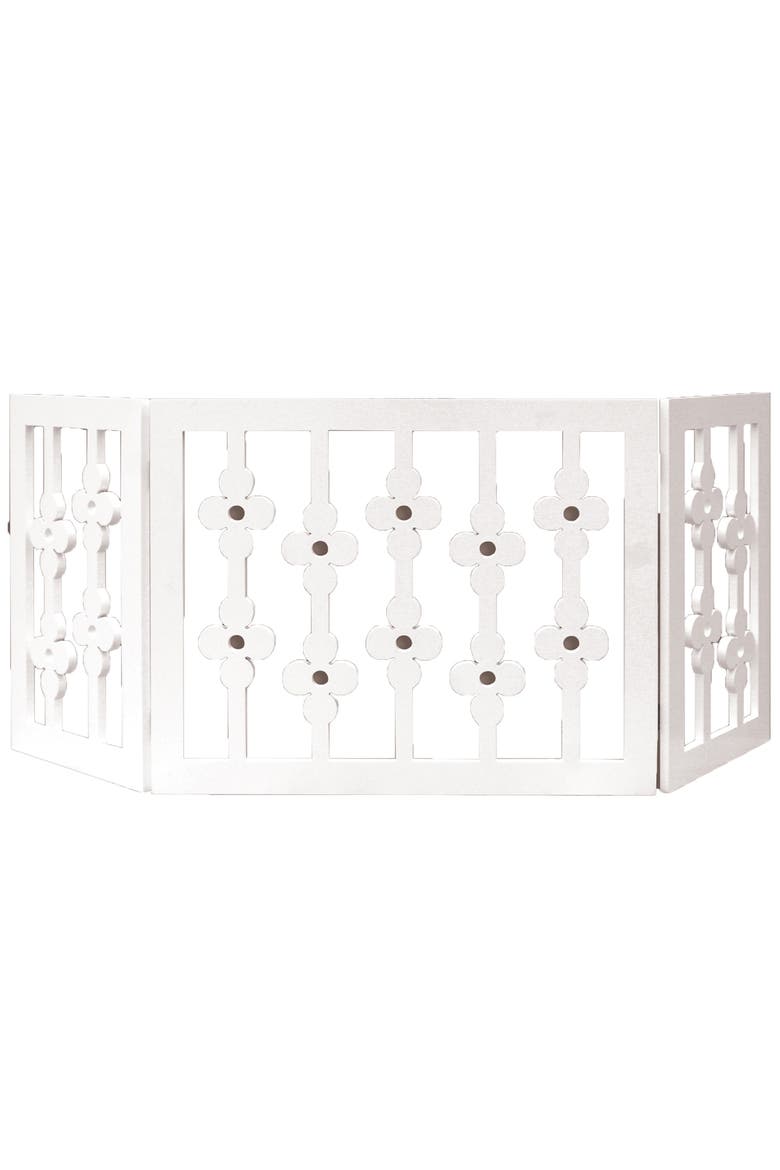 Wooden Pet Gate White Floral, 3Section Dog Gate, Assembled, Alternate, color, Multicolored
