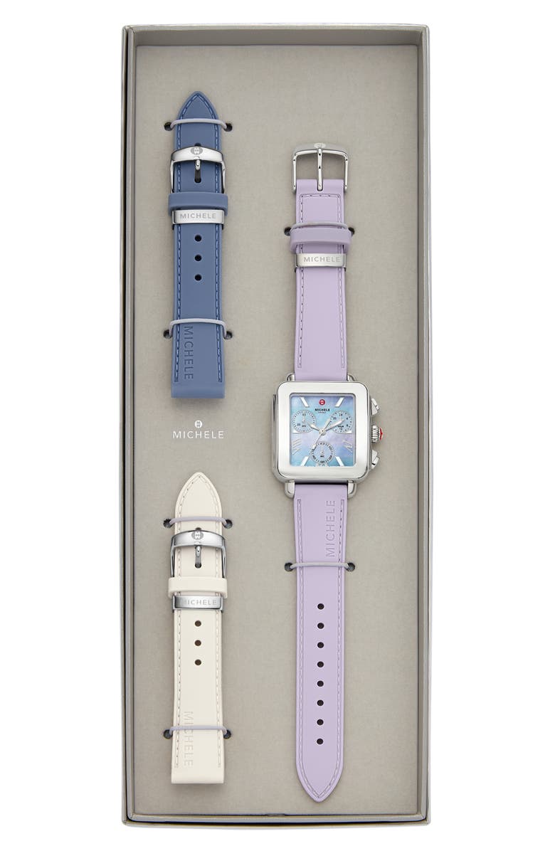 MICHELE Deco Sport Chronograph Silicone Strap Watch Gift Set, 36mm, Alternate, color,