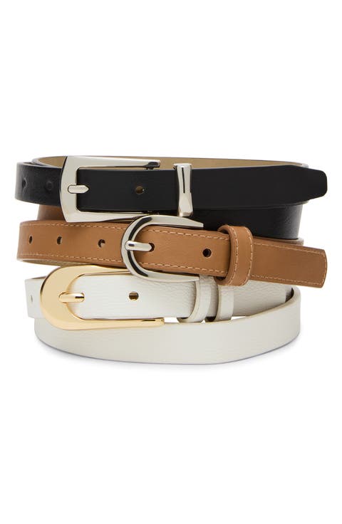 3-Pack Faux Leather Skinny Belts