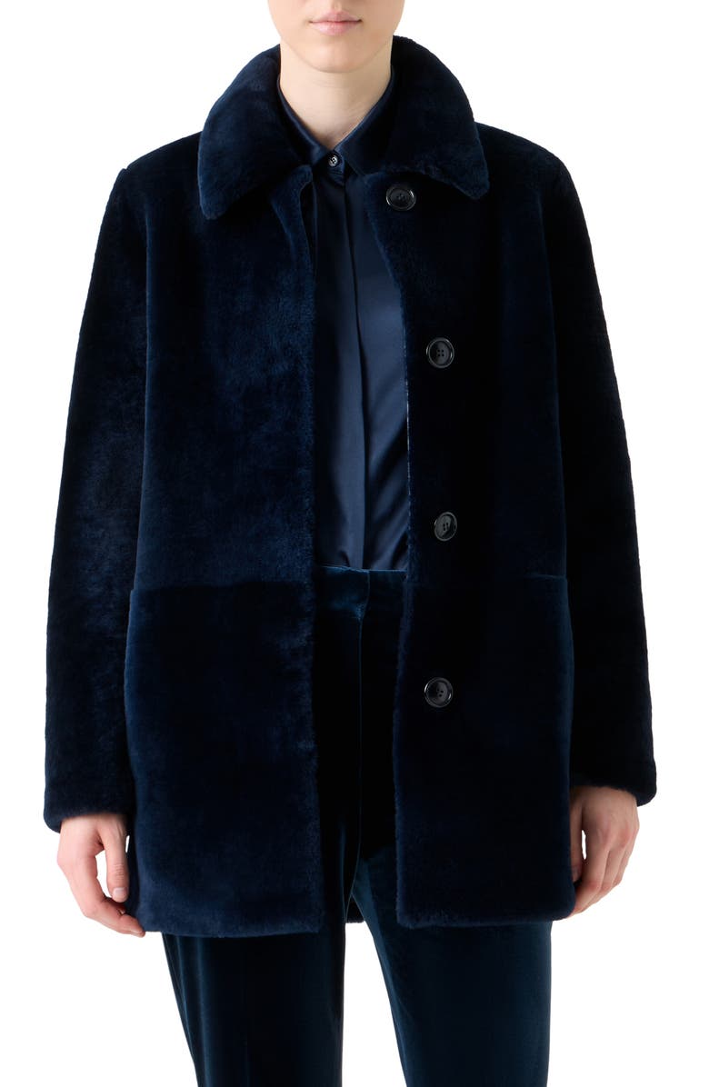 Akris Yaron Genuine Merino Shearling Jacket, Main, color, Navy
