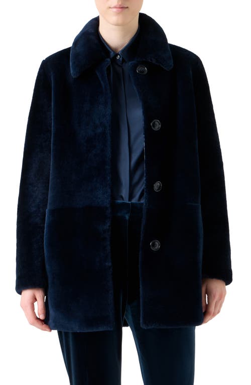 Akris Yaron Merino Sheep Shearling Short Coat In Blue