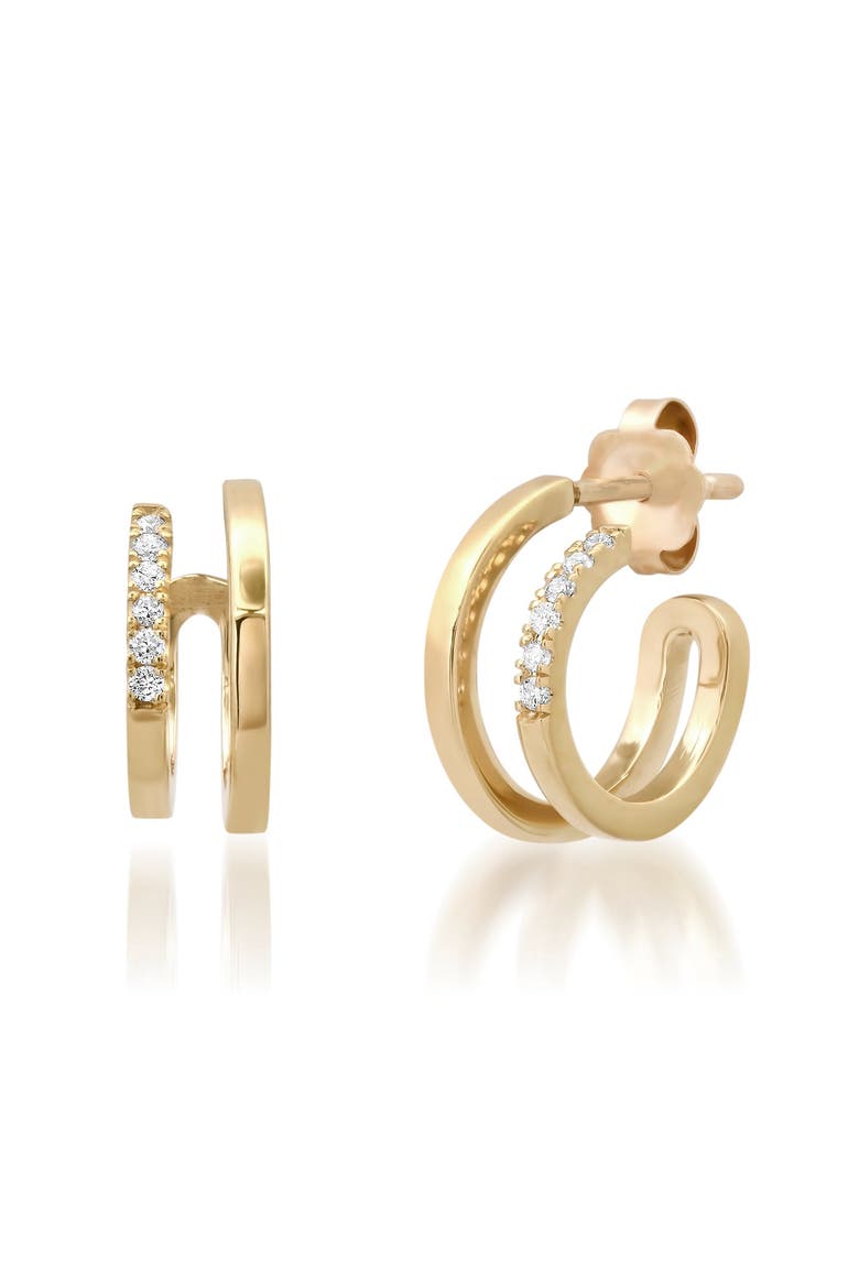 14K Yellow Gold & Diamond Double Huggie Earrings, Main, color, GOLD