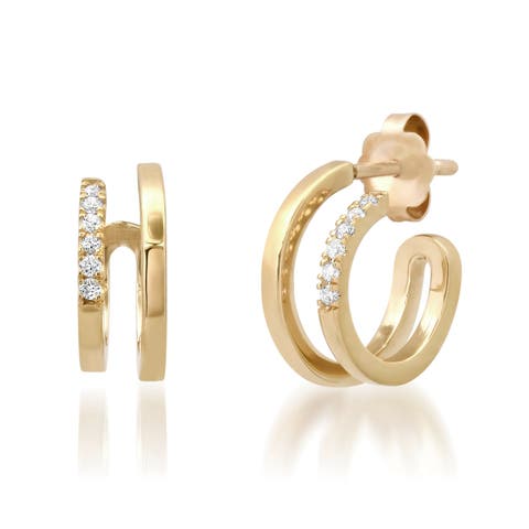 14K Yellow Gold & Diamond Double Huggie Earrings