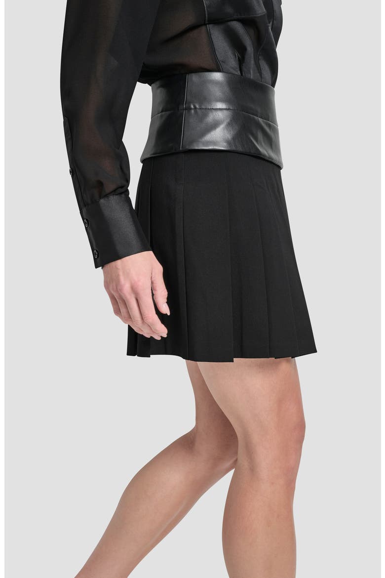 Pleated Mixed Media Miniskirt, Alternate, color, BLACK