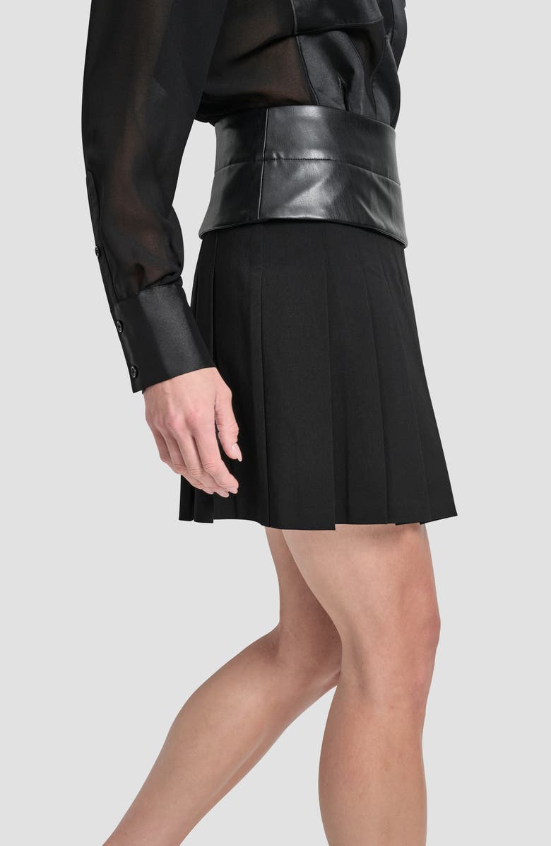 DKNY Pleated Mixed Media Miniskirt, Alternate, color, Black