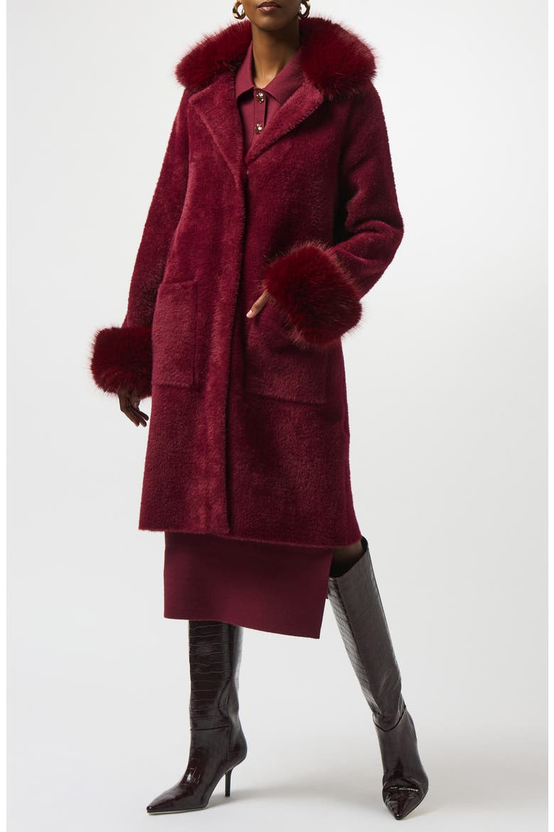 Faux Fur Trim Knit Coat, Main, color, MERLOT