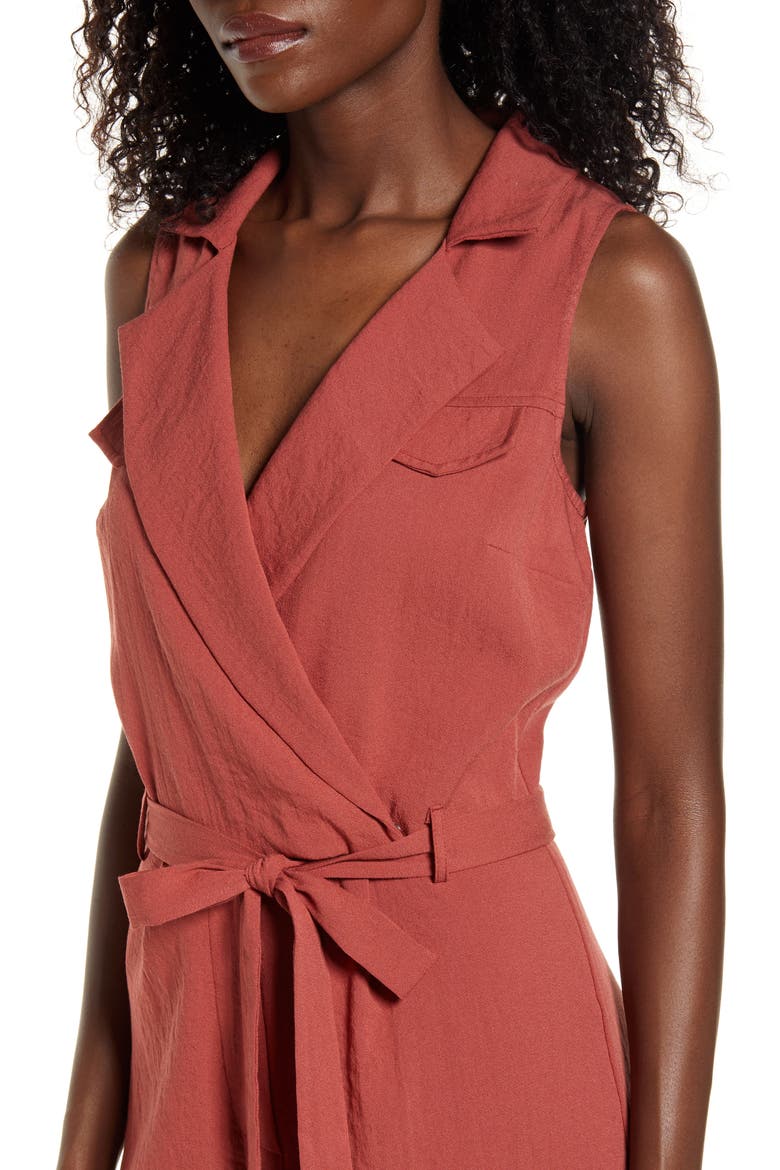 Sleeveless Tie Waist Jumpsuit, Alternate, color, RUST