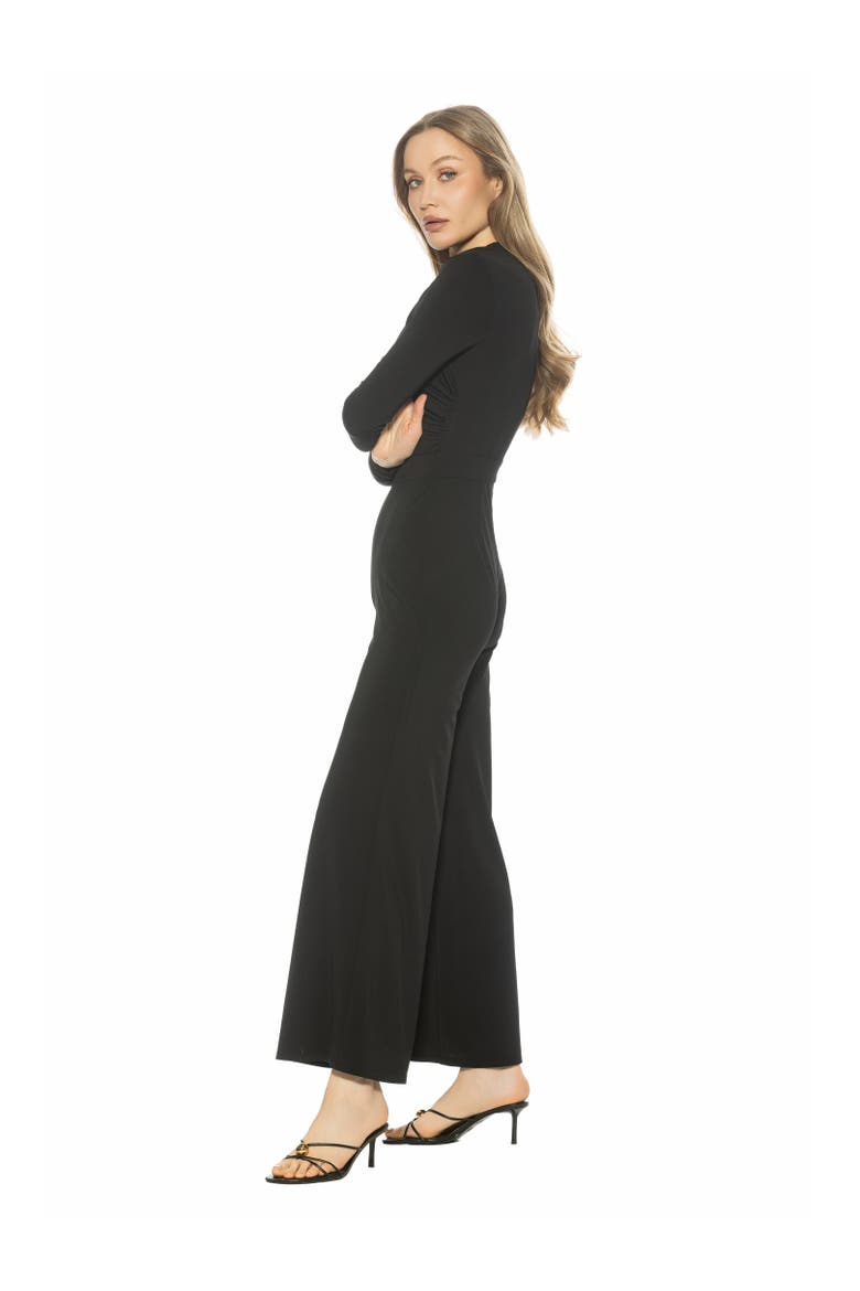 Yael Long Sleeve Ruched Top Jumpsuit, Alternate, color, Black