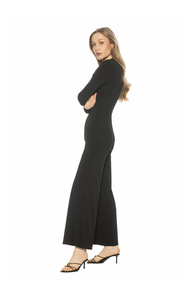 Alexia Admor Yael Long Sleeve Ruched Top Jumpsuit, Alternate, color, Black