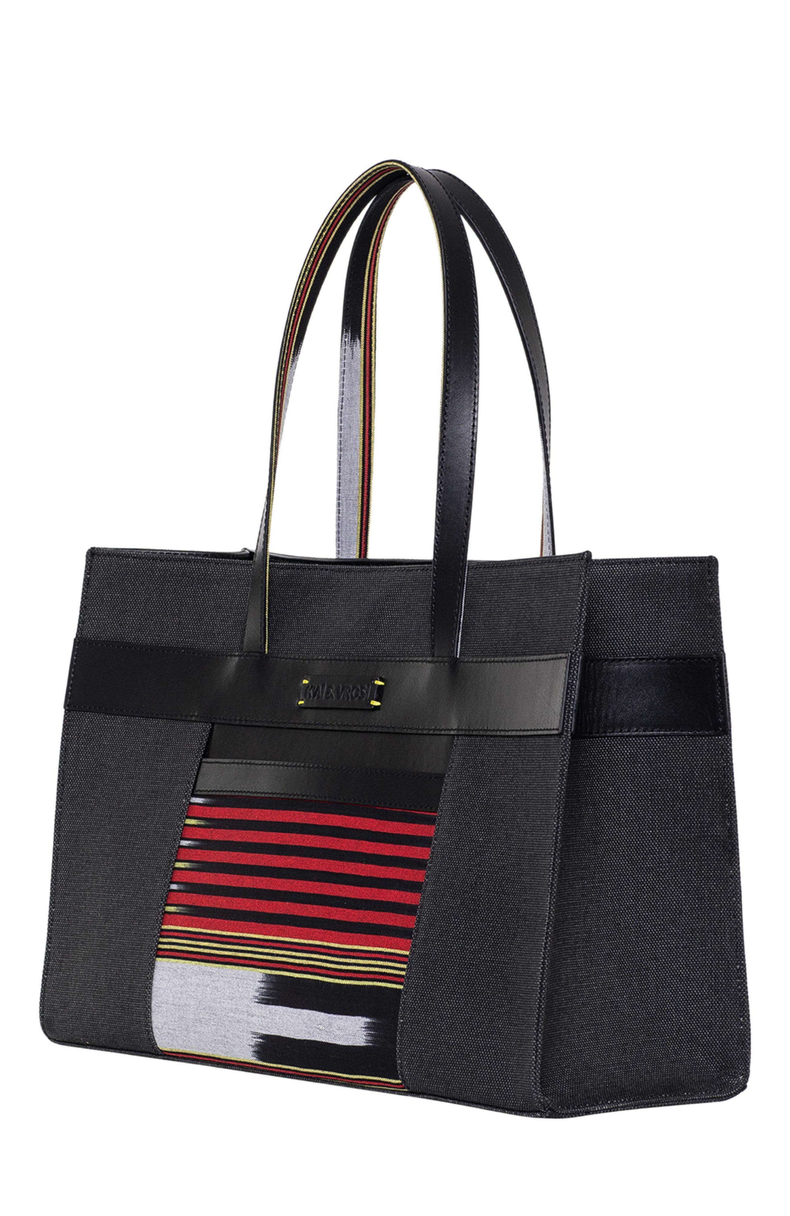 K'ai & Vrosi Leather & Canvas Tote Bag with Pockets, Alternate, color, 