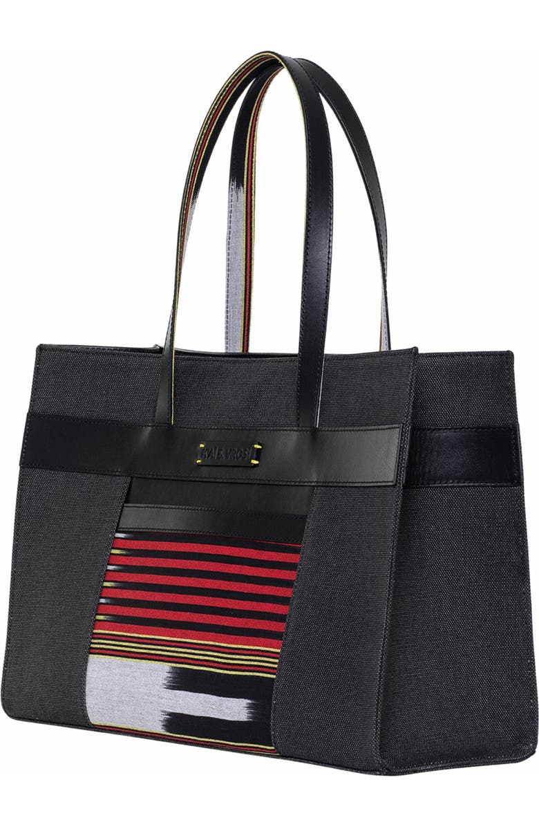 K'ai & Vrosi Leather & Canvas Tote Bag with Pockets, Alternate, color,