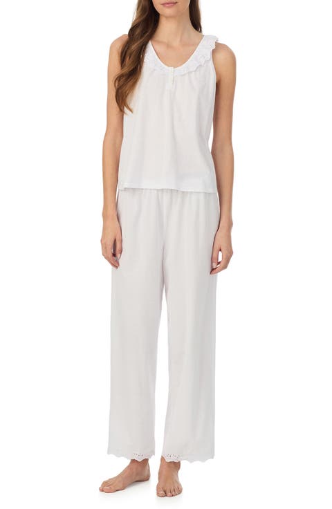 Eyelet Ruffle Cotton Blend Pajamas