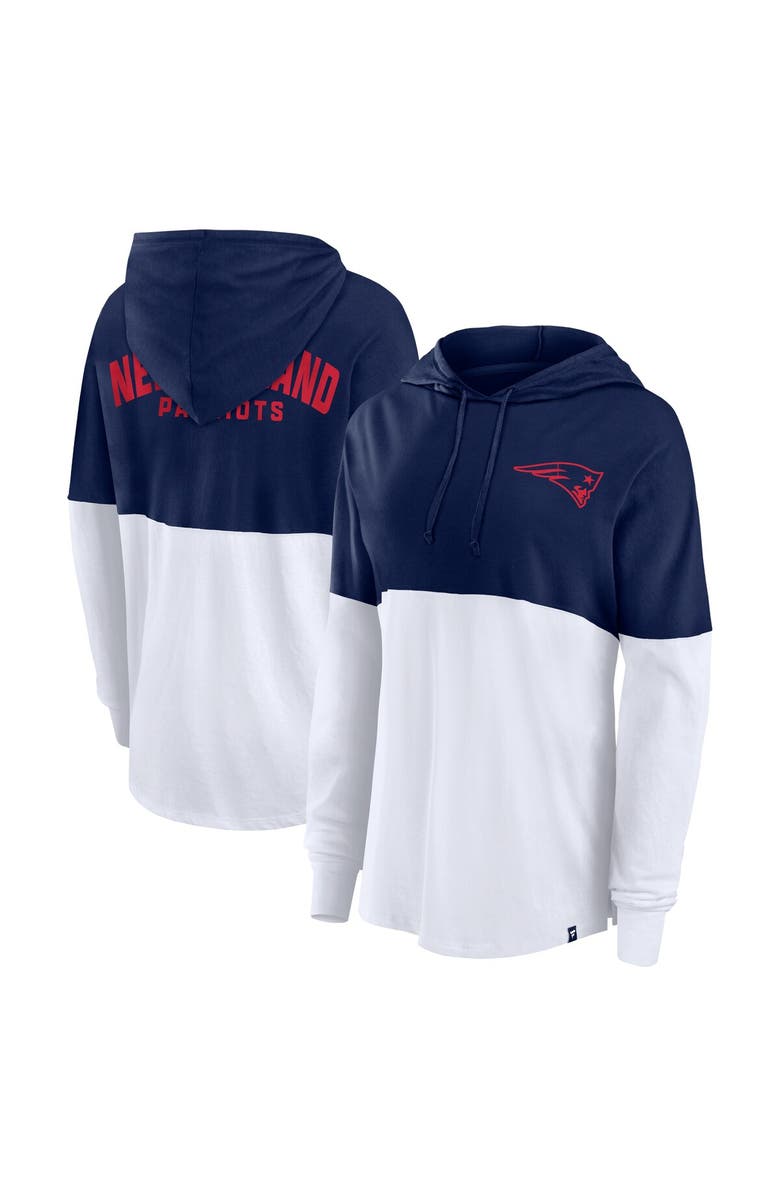 FANATICS Women's Fanatics Navy/White New England Patriots Backup Option Long Sleeve Hoodie T-Shirt, Main, color, Navy