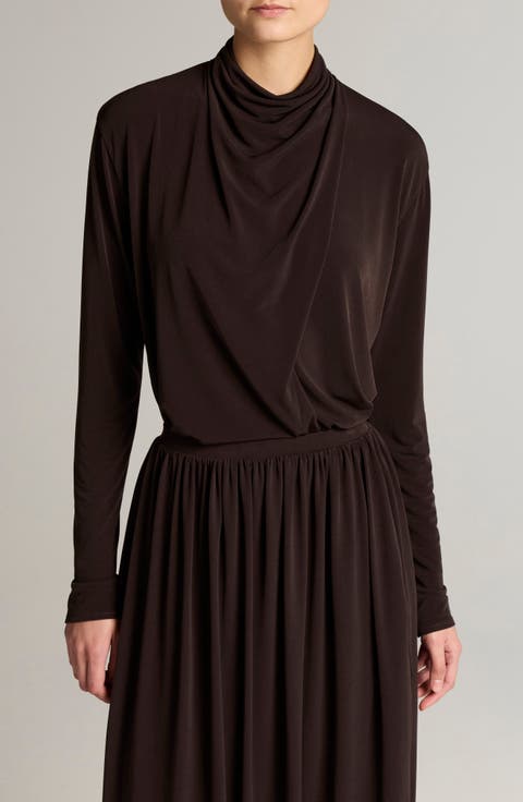 Draped Cowl Neck Long Sleeve Top