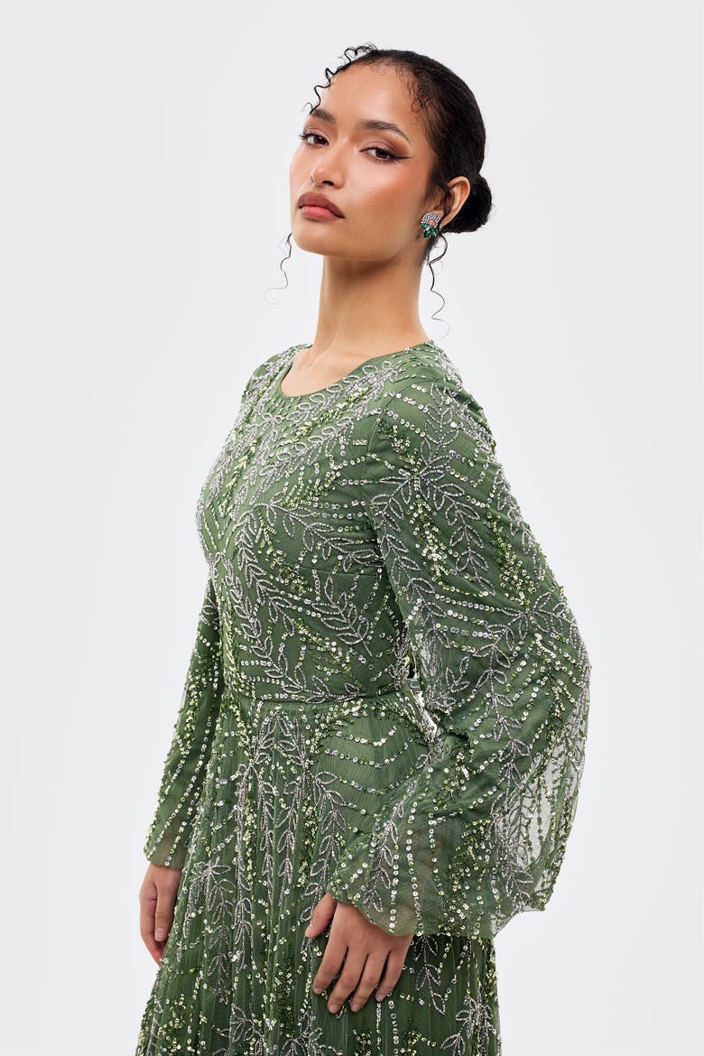Modest Embellished Sequins A Line Maxi Gown, Alternate, color, DARK GREEN