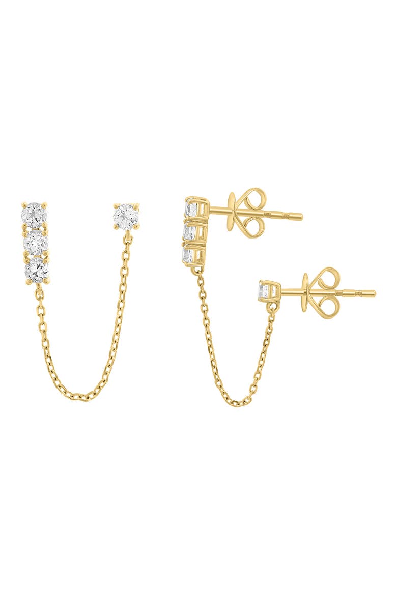 14K Gold White Topaz Double Piercing Chain Drop Earrings, Main, color, YELLOW