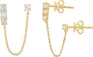 EFFY 14K Gold White Topaz Double Piercing Chain Drop Earrings
