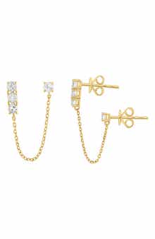 EFFY 14K Gold White Topaz Double Piercing Chain Drop Earrings