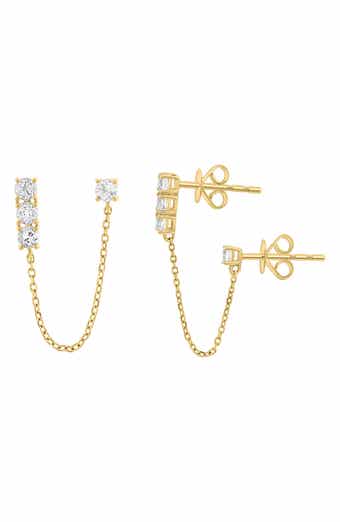 EFFY 14K Gold White Topaz Double Piercing Chain Drop Earrings