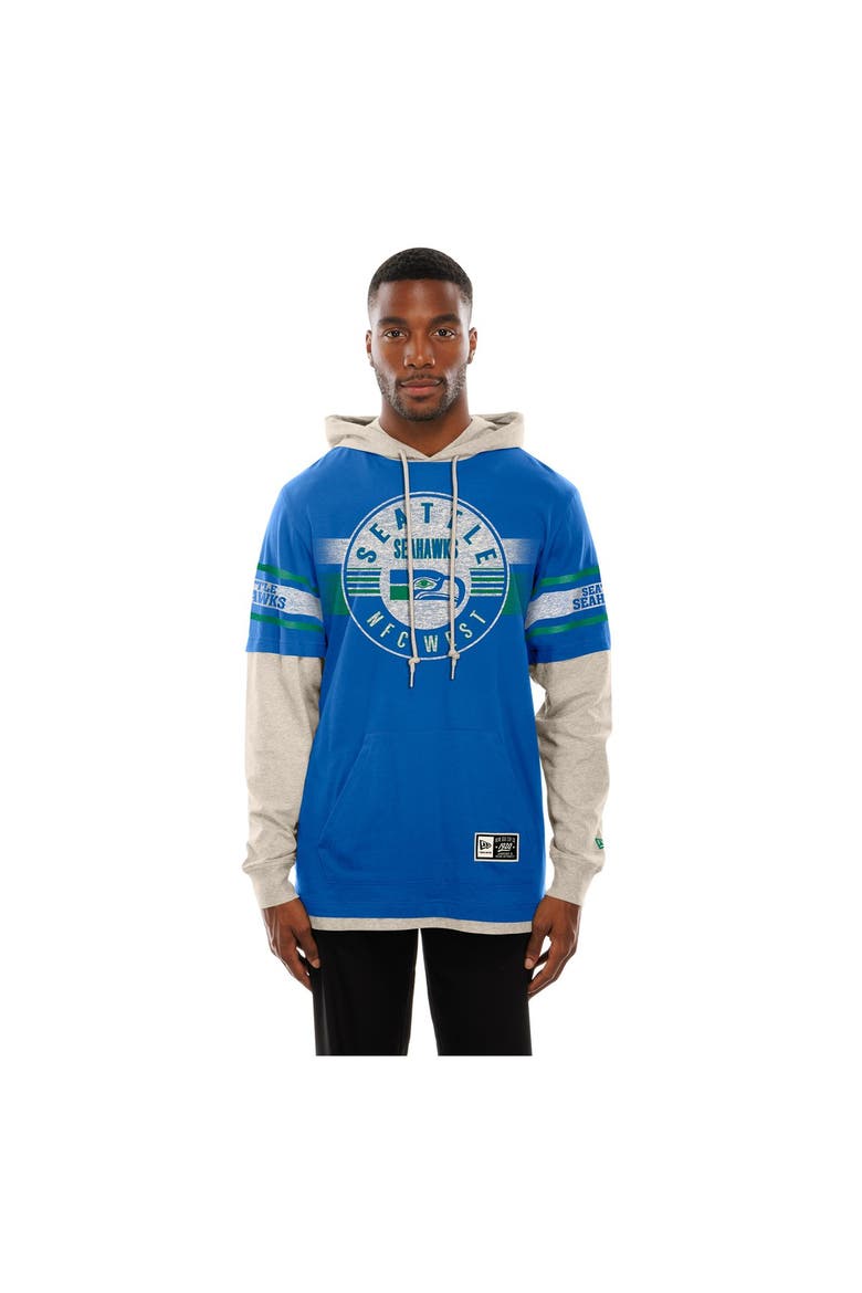 Men's New Era  Royal Seattle Seahawks Twofer Layered Long Sleeve Hoodie T-Shirt, Main, color, Royal