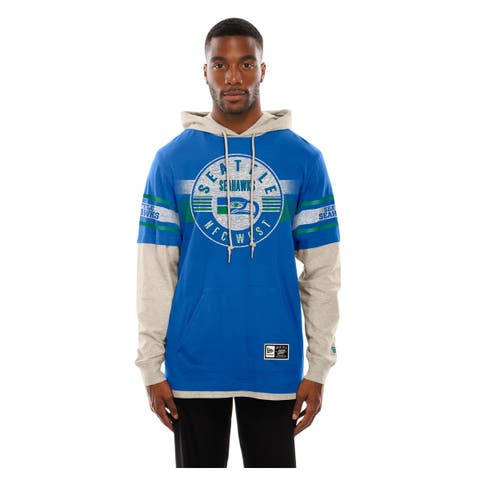 Men's New Era  Royal Seattle Seahawks Twofer Layered Long Sleeve Hoodie T-Shirt