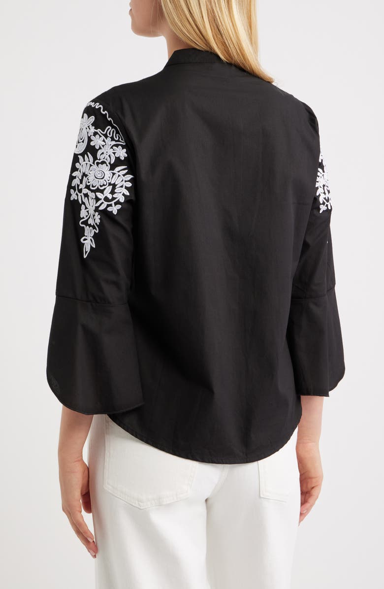 NIKKI LUND Veronique Embroidered Cotton Button-Up Shirt, Alternate, color, Black