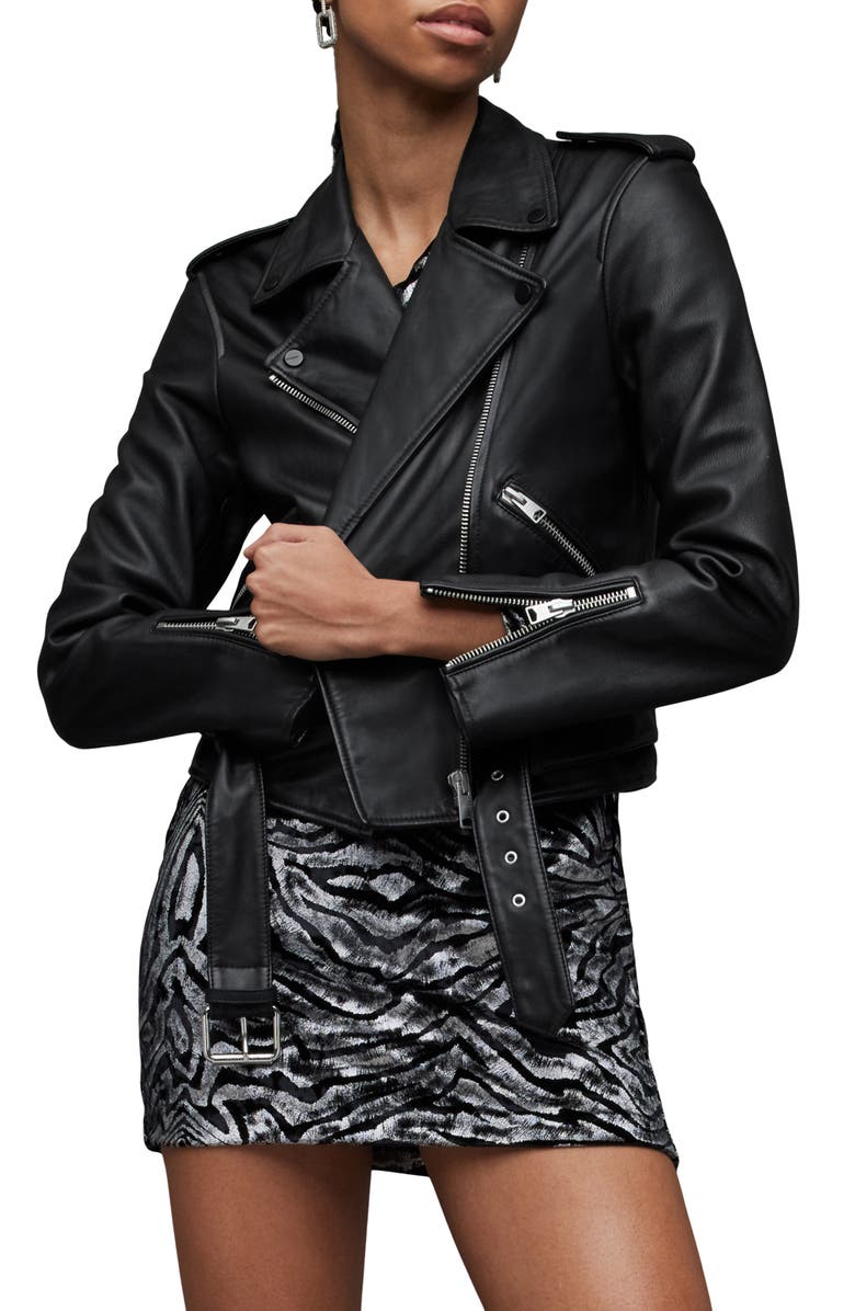 AllSaints Balfern Leather Biker Jacket, Alternate, color, 