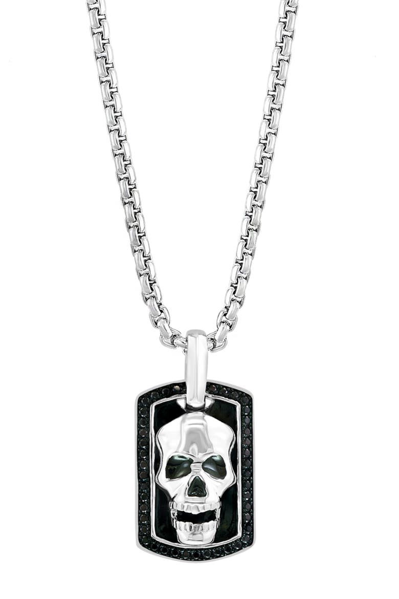 Men's Sterling Silver Spinel Skull Pendant Necklace, Alternate, color, BLACK