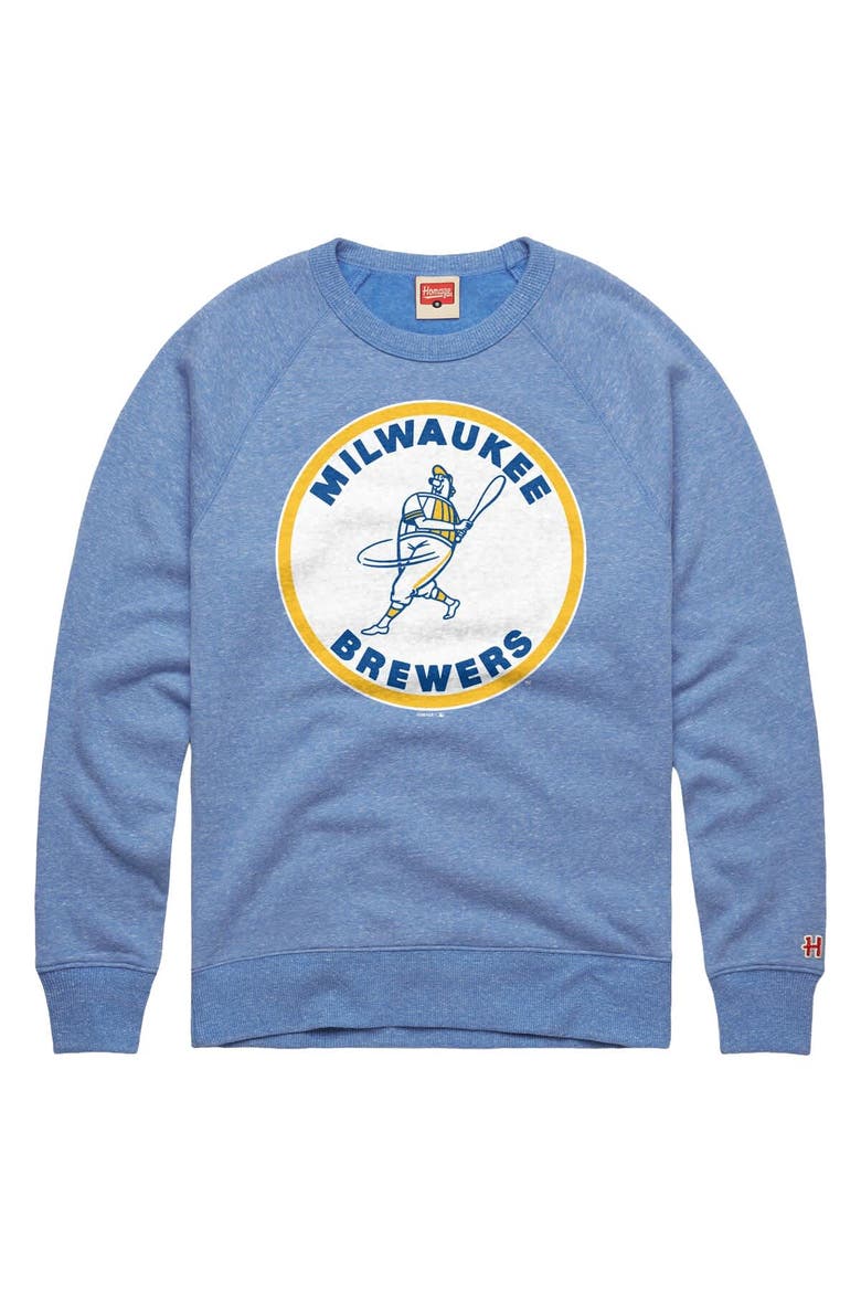 Men's Homage  Powder Blue Milwaukee Brewers Cooperstown Collection Raglan Tri-Blend Sweatshirt, Main, color, Powder Blue