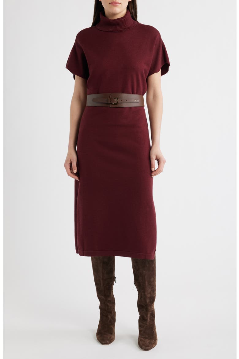 Turtleneck Midi Sweater Dress, Main, color, BURGUNDY