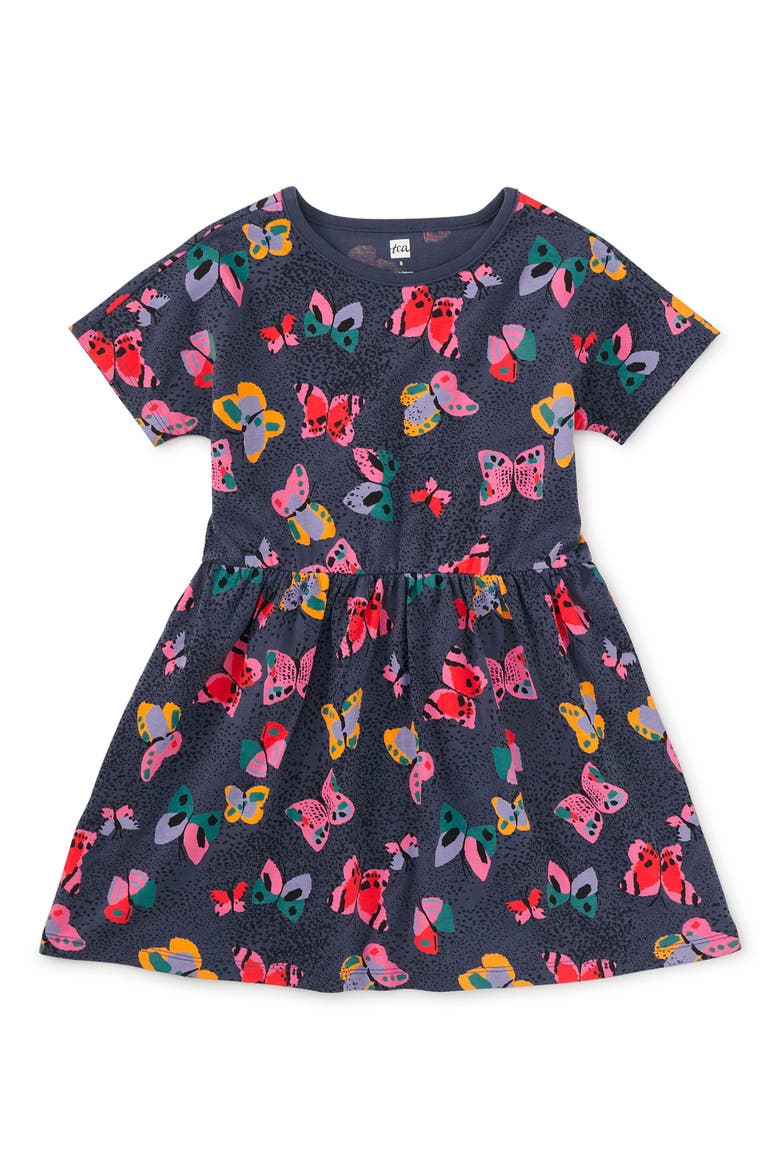 Short Sleeve Twirl Dress, Main, color, Painted Kenyan Butterflies