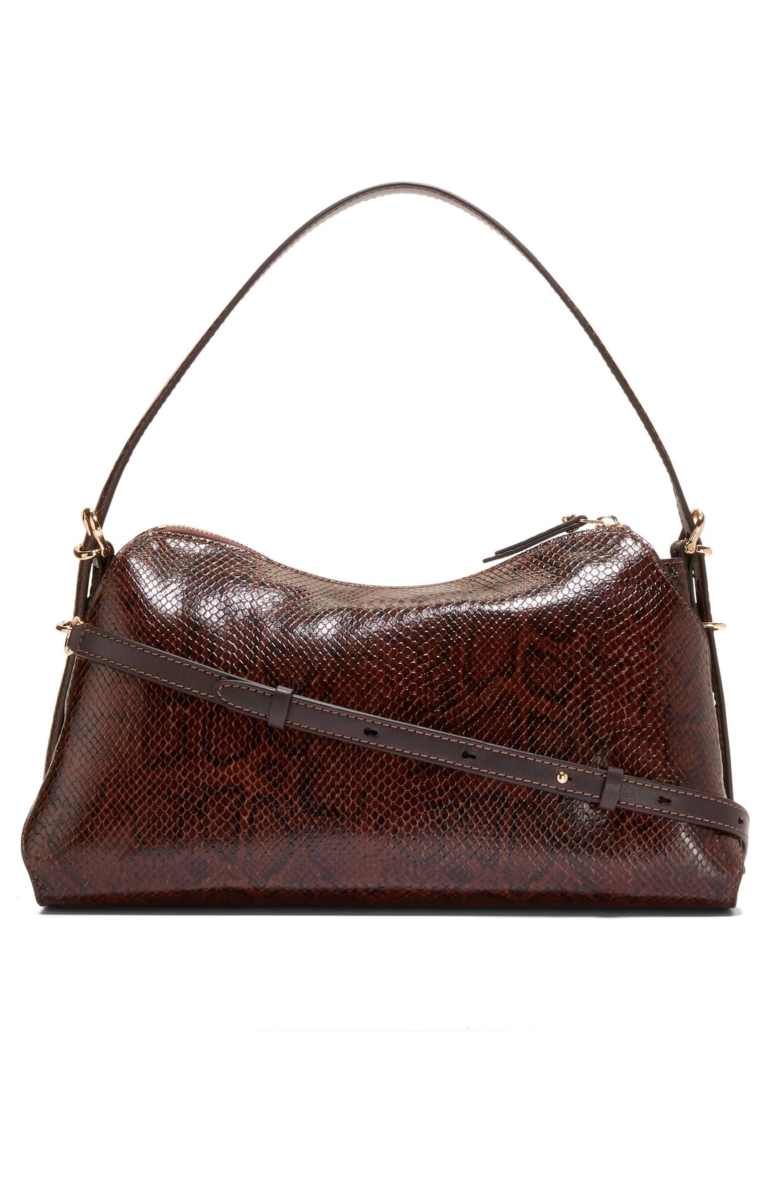 Vivianne Snake Embossed Leather Shoulder Bag, Alternate, color, HICKORY SNAKE PRINT