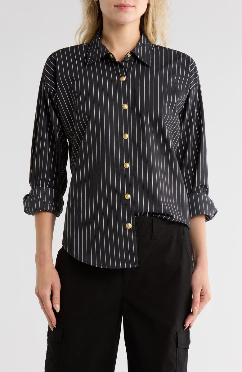L'AGENCE Ripley Stripe Button-Up Shirt, Main, color, Black/ White Pinstripe