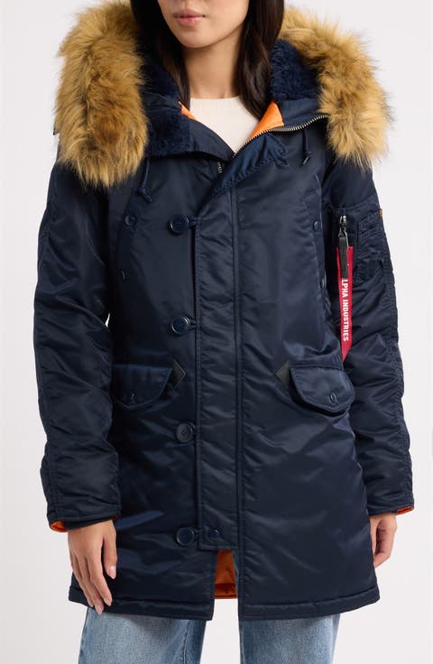 Alpha N-3B Water Resistant Parka with Removable Faux Fur Trim
