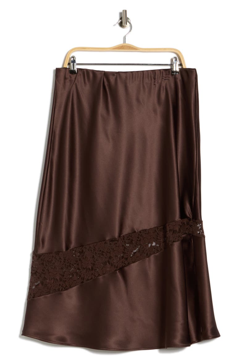 Satin & Lace Midi Skirt, Alternate, color, BROWN