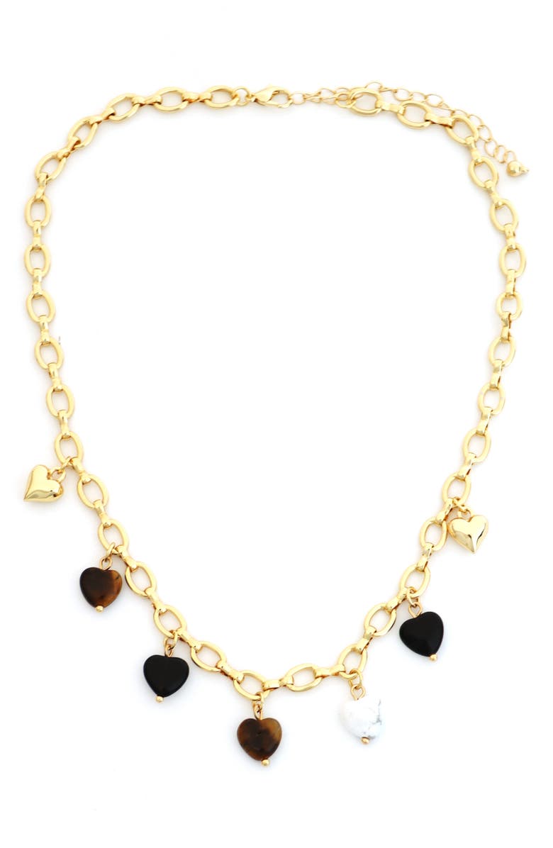 Panacea Heart Charm Necklace, Main, color, Black