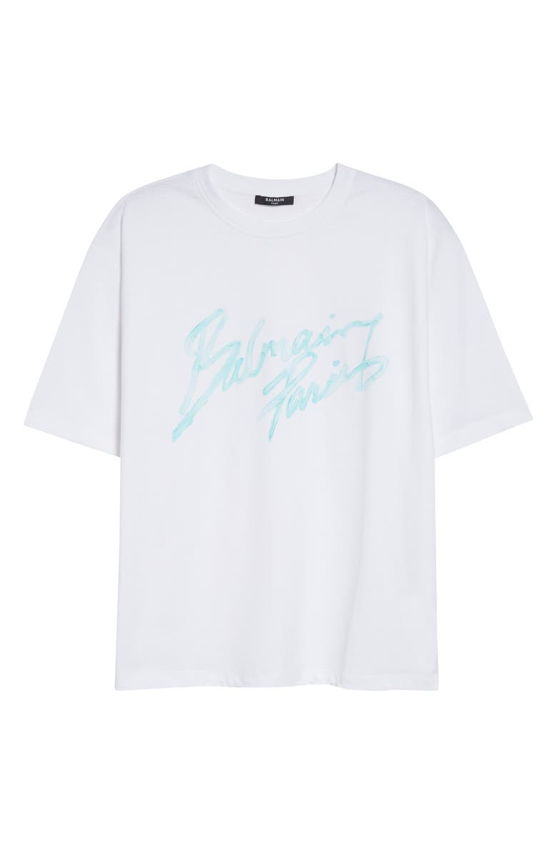 Balmain Brushstroke Paris Logo Graphic T-Shirt, Main, color, White/ Pale Green