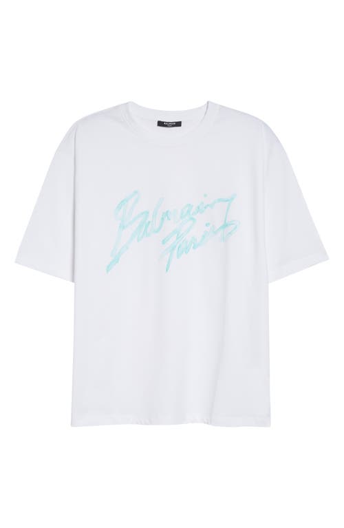 Balmain Brushstroke Paris Logo Graphic T-shirt In White