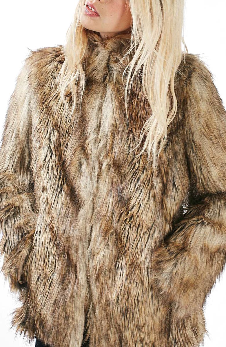 Topshop Ultimate Faux Fur Coat, Alternate, color,