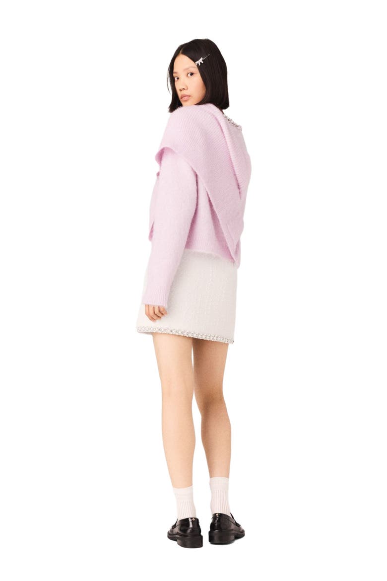 Pearl-trim tweed skirt, Alternate, color, Ecru