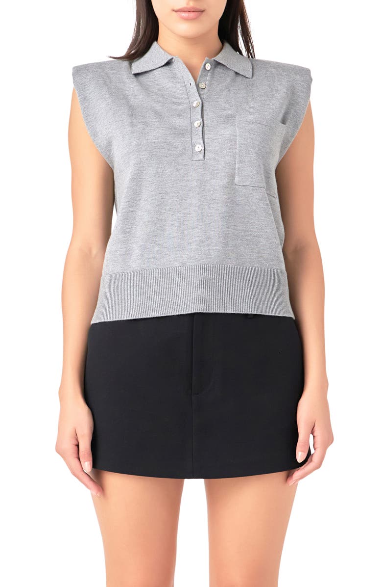 Grey Lab Crop Cap Sleeve Knit Polo, Main, color, 