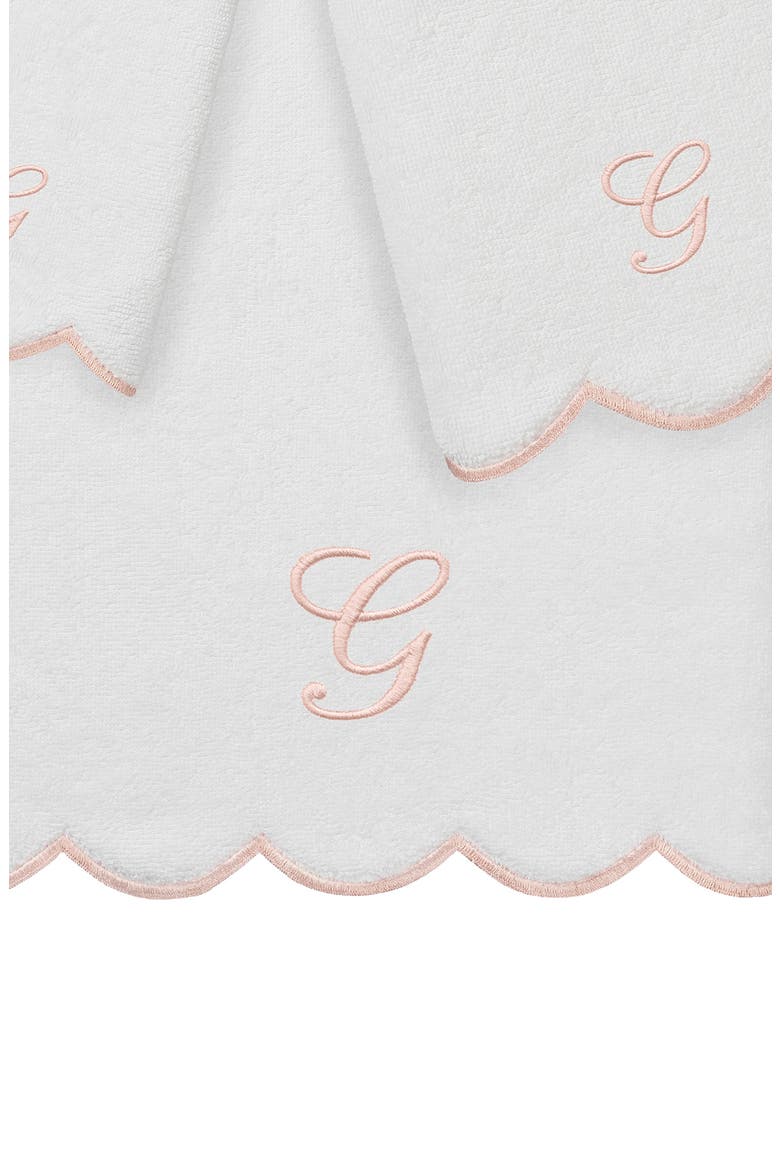 Scalloped 3-Piece Personalized Towel Set, Alternate, color, WHITE/ PINK G