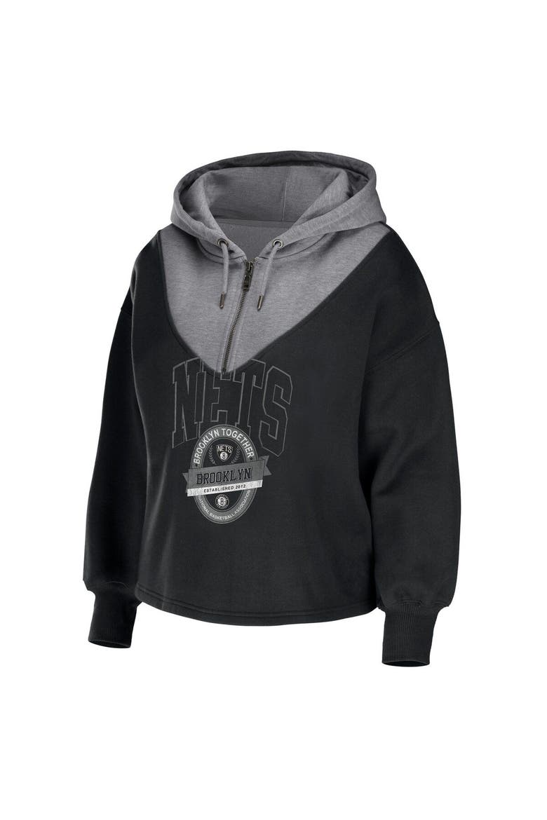 Women's WEAR by Erin Andrews Black Brooklyn Nets Pieced Quarter-Zip Hoodie Jacket, Alternate, color, Black