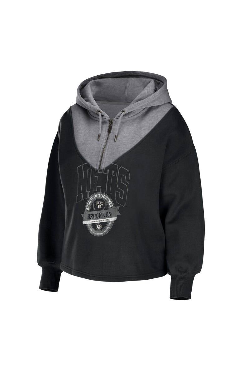 WEAR by Erin Andrews Women's WEAR by Erin Andrews Black Brooklyn Nets Pieced Quarter-Zip Hoodie Jacket, Alternate, color, Black